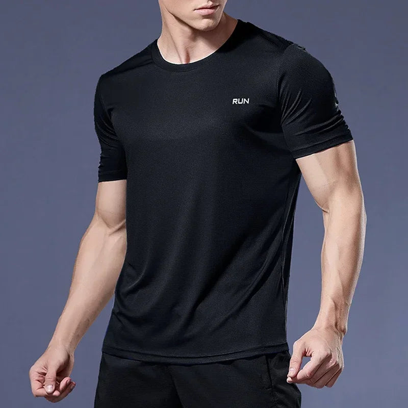 Men’s Summer Ice Silk Quick-Dry T-Shirt – Breathable High-Stretch Gym & Running Top