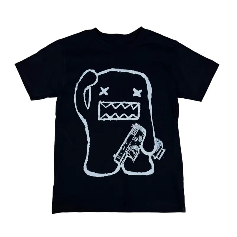 Y2K-Inspired Gothic Graphic Tee with Night School Print for Men and Women — Harajuku Hip Hop Streetwear, Unisex Boxy Fit, Short Sleeve Sweatshirt