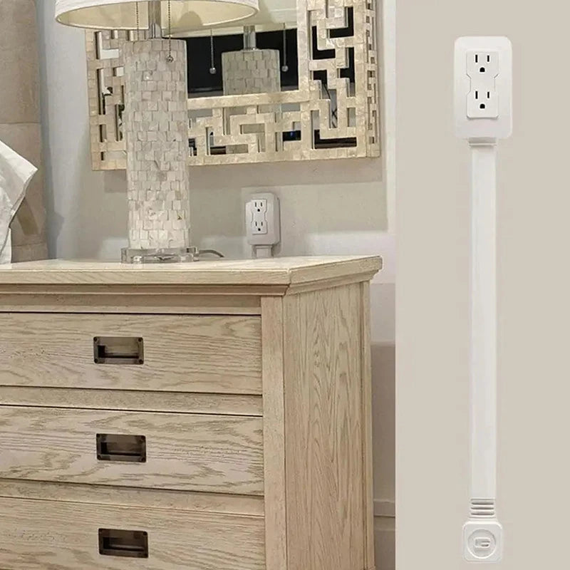 New 1-Piece Power Socket Extender with 2 Outlets, 180° Rotatable and Stretchable Length, Punch-Free Power Strip Extension Cord
