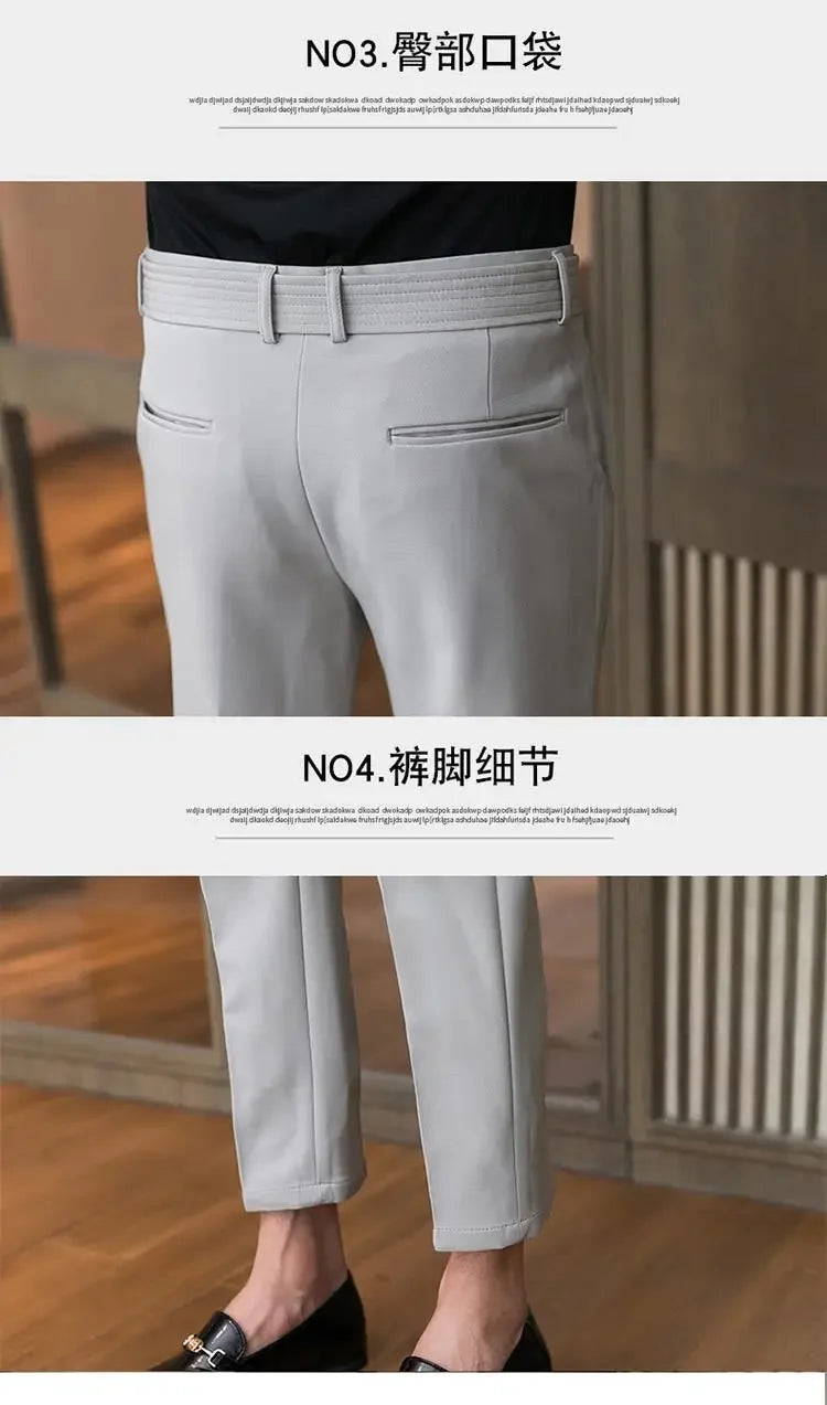 Men’s Korean-Style Slim Fit Summer Suit Pants – Lightweight Ice Silk Trousers, Business Casual Streetwear, Plus Sizes Available