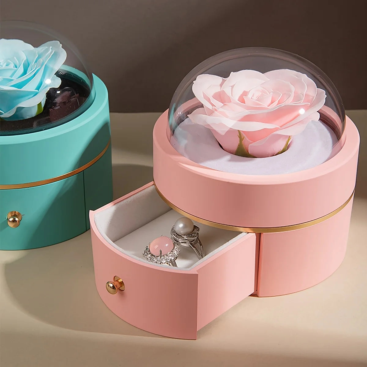 Romantic Rose-Shaped Velvet Jewelry Gift Box – Round Ring & Necklace Packaging for Valentine's Day, Christmas, or Proposals