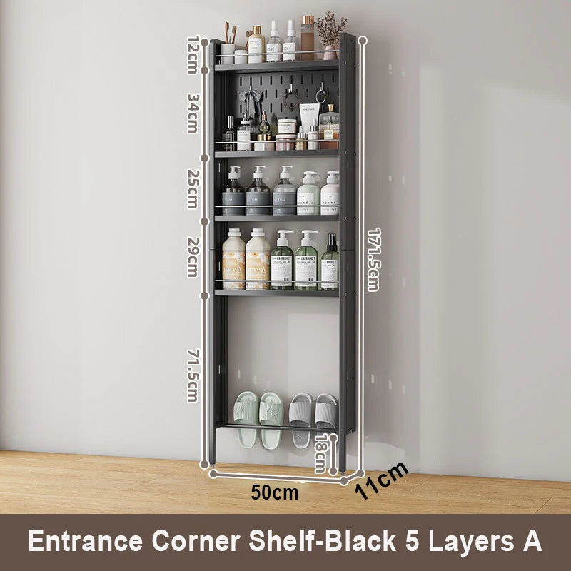 Wall-Mounted Bathroom Corner Shelf – Perforated Organizer Rack for Shampoo, Toothbrush, and Toiletries