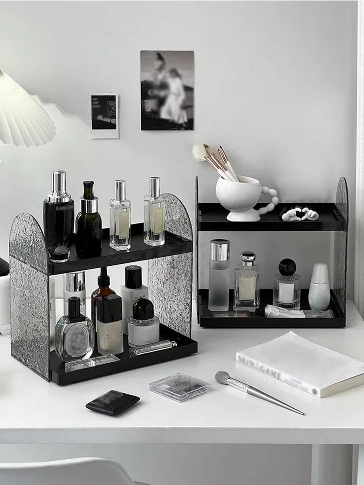 Clear Acrylic Makeup Organizer – Double-Layer Lipstick & Skincare Storage Box, Desktop Display Rack