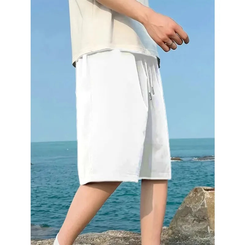 New Summer Solid Color Casual Shorts – Trendy, Loose-Fit Sports & Beachwear for Men