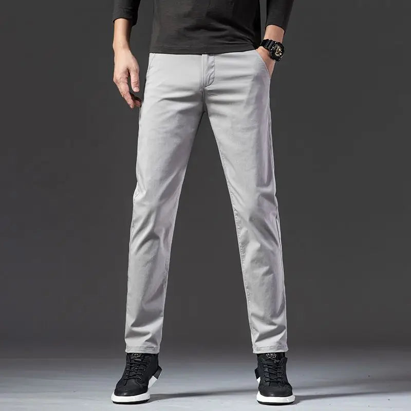 New Fashion Men's Slim Fit Straight Trousers – Comfortable, Breathable, Elastic Casual Long Pants for Everyday Wear