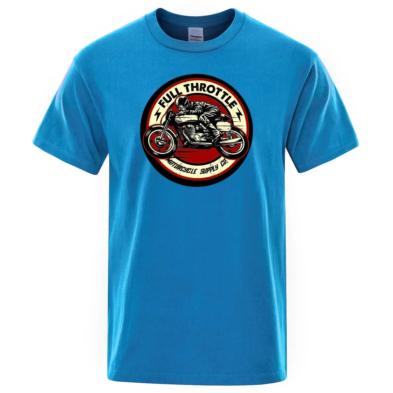 Full Throttle Motorcycle Graphic T-Shirt – Rockabilly Biker Style Cotton Tee for Men, Casual Loose Fit Summer Top