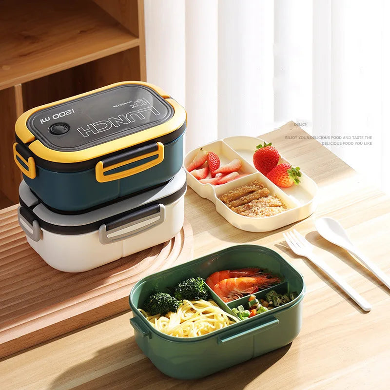 1300ML 4-Compartment Bento Lunch Box with Cutlery – Microwave & Dishwasher Safe, Leakproof Food Container for School, Work & Adults