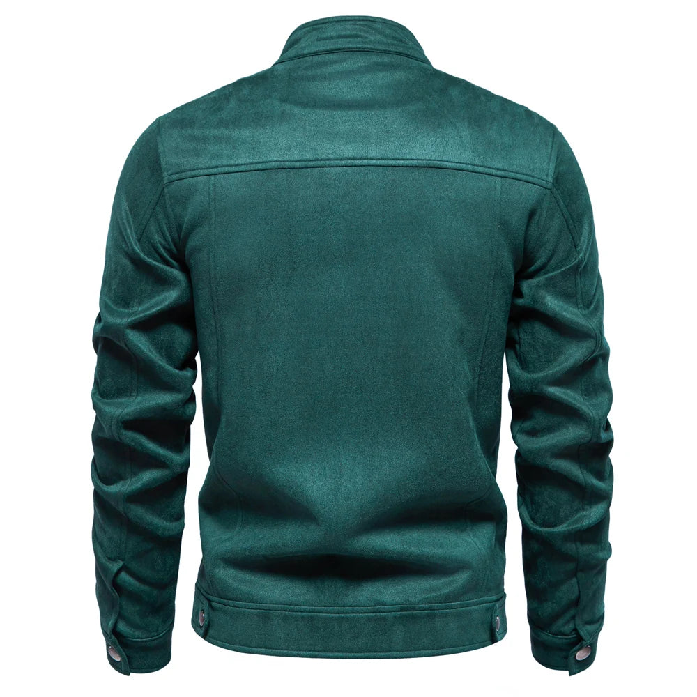 AIOPESON Men's Faux Suede Stand Collar Zip-Up Jacket Casual Business Trucker Coat