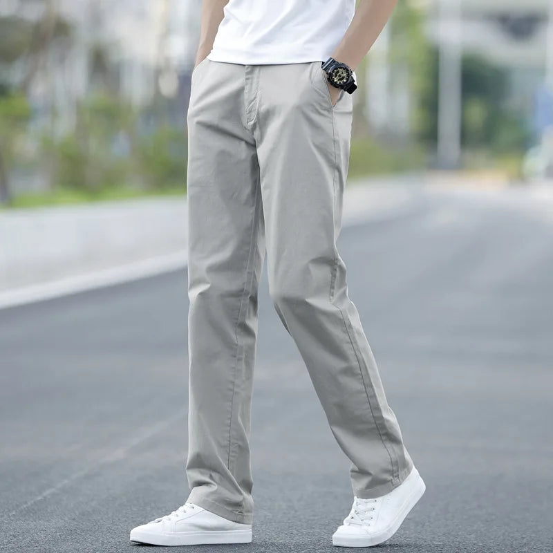 Men's Summer Lightweight Stretch Chino Pants – Loose Fit Cotton Trousers in Khaki, Blue, and Black – Plus Sizes 42 & 44
