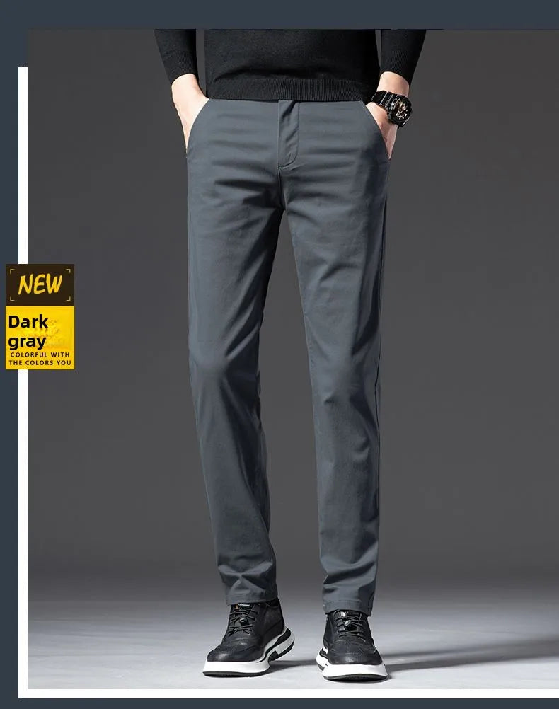 New Fashion Men's Slim Fit Straight Trousers – Comfortable, Breathable, Elastic Casual Long Pants for Everyday Wear
