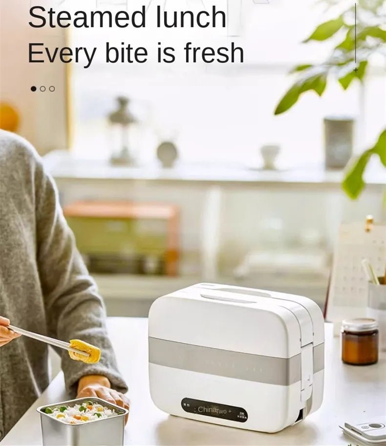 Portable Electric Lunch Box with Self-Heating, 220V Rice Cooker and Multi-Function Food Steamer