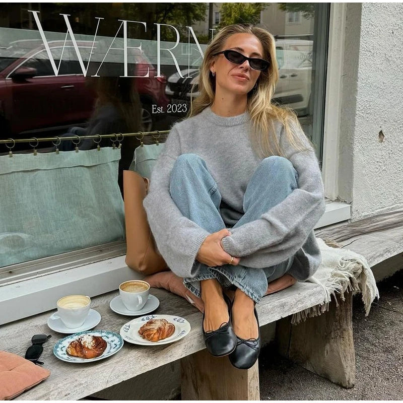 Women's Cozy Mohair Striped Knit Sweater – Warm O-Neck Pullover with Full Sleeves, Autumn 2025 Fashion