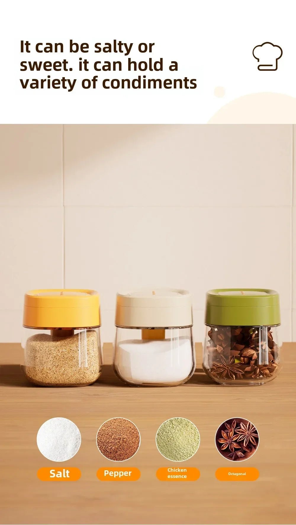 Transparent Glass Spice Jar with Spoon – Flip Cover Seasoning Container for Salt, MSG, Chicken Essence, and More