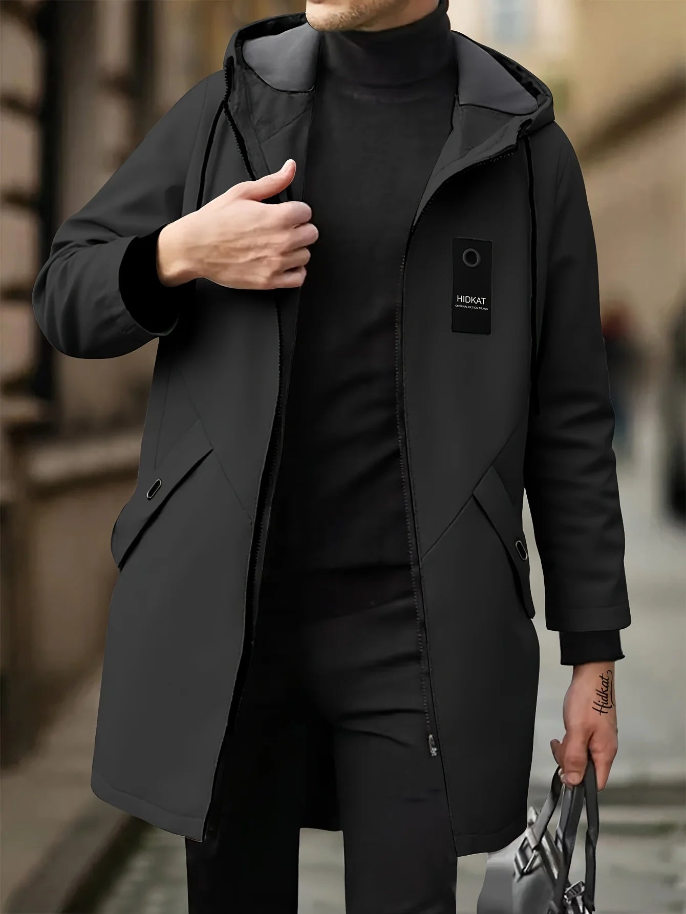 Men’s Olive Green Lightweight Zip-Up Hoodie Jacket – Waterproof Outdoor Coat with Drawstring Pockets
