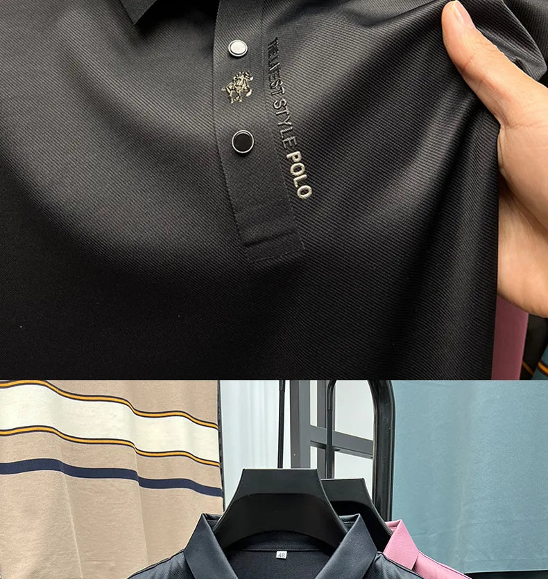 Men's Premium Printed Polo Shirt – Short Sleeve, Seamless Ice Silk, Breathable Golf & Business Casual Summer Tee