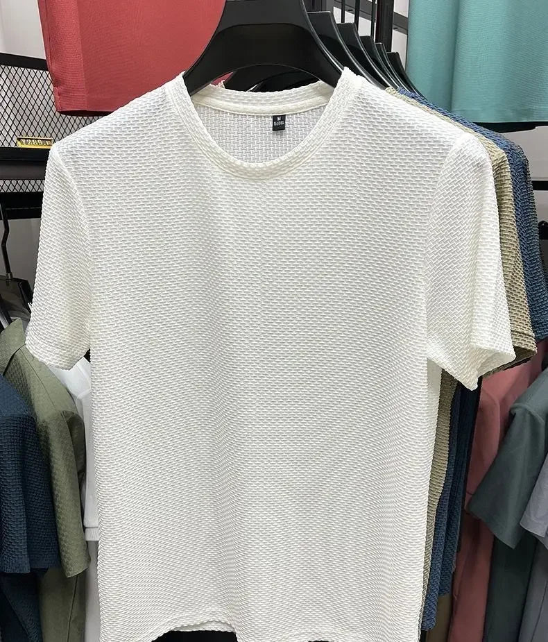 Men's Summer Ice Silk Mesh T-shirt – Lightweight Short Sleeve Breathable Tee, 2025 Solid Color Casual Top