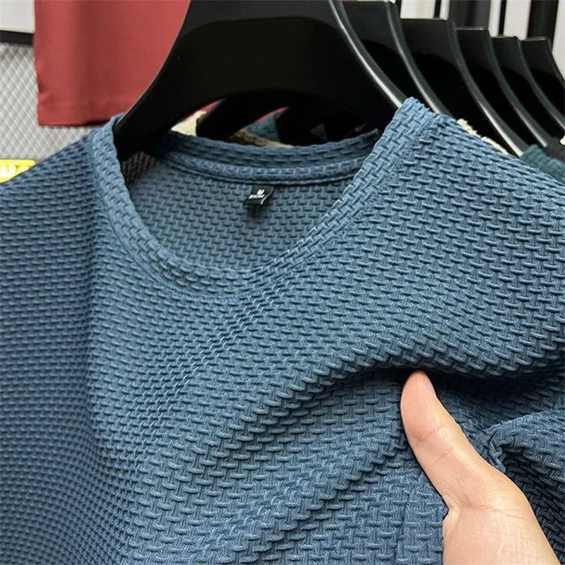 Men's Summer Ice Silk Mesh T-shirt – Lightweight Short Sleeve Breathable Tee, 2025 Solid Color Casual Top