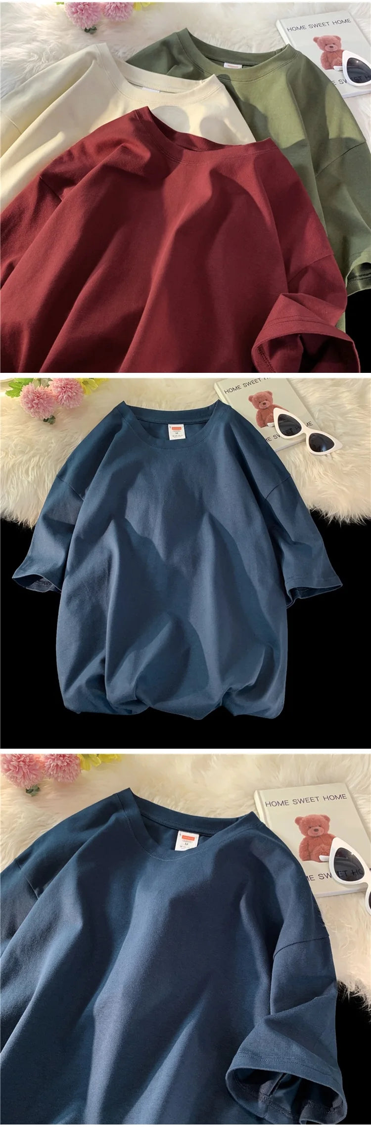 Unisex Oversized Heavyweight Cotton T-Shirt – 260gsm Basic Solid Color Hip-Hop Style Summer Tee