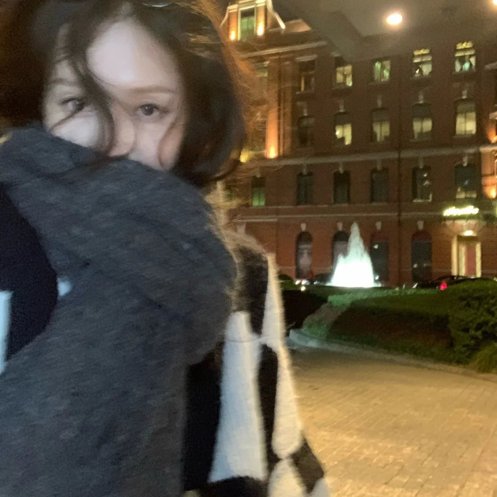 High-End Korean Style Thick Knit Scarf for Women – Warm Woolen Solid Color Winter & Autumn Wrap
