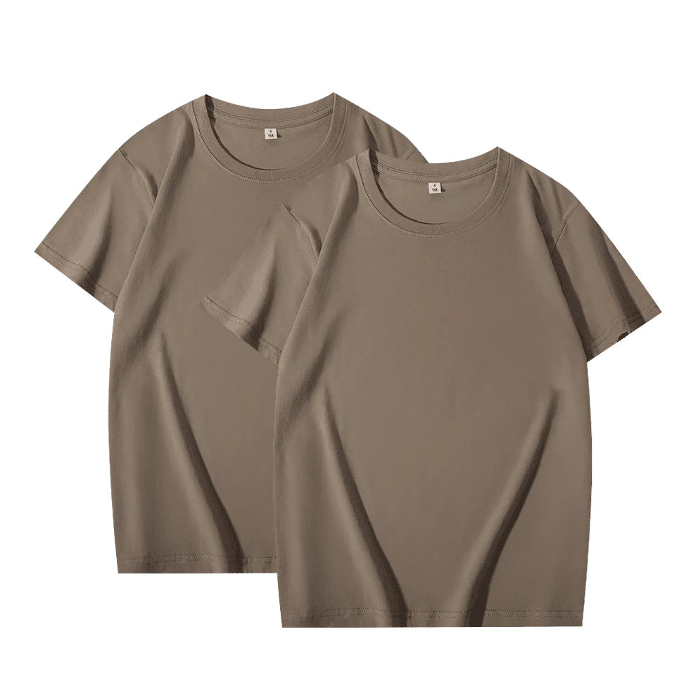 2-Pack Basic Solid Color T-Shirts for Men and Women, 100% Cotton, White and Black, Loose Fit, Short Sleeve, O-Neck, Perfect Couple Tops
