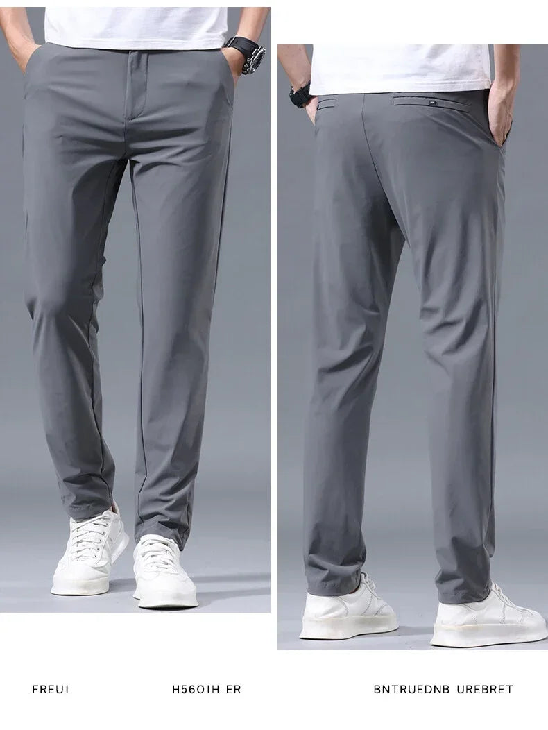 Men's Summer Lightweight Stretch Suit Pants – Slim Fit Korean Style Business Casual Trousers with Elastic Waist