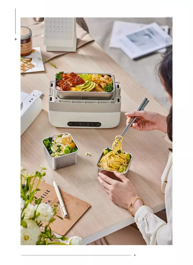 Portable Electric Lunch Box with Self-Heating, 220V Rice Cooker and Multi-Function Food Steamer