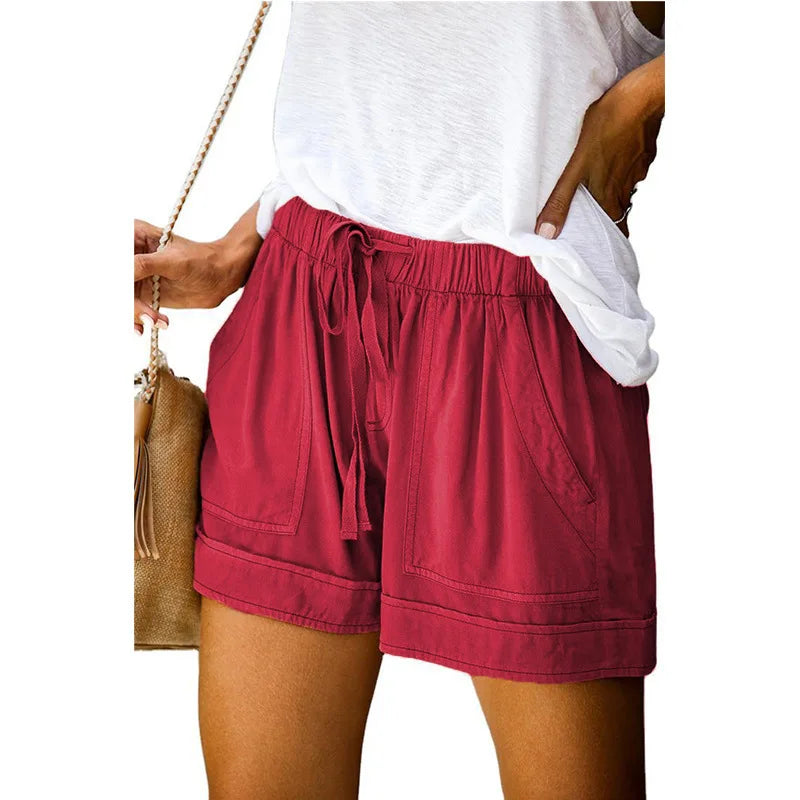 2023 Summer Women's High-Waisted Casual Shorts – European & American Style Lace-Up Loose Fit Twill Wide-Leg Pants 