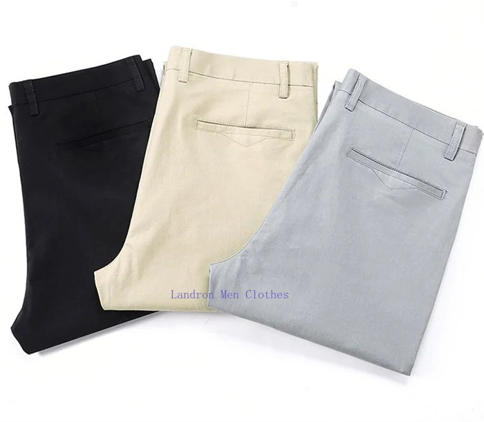 Men's Summer Lightweight Stretch Chino Pants – Loose Fit Cotton Trousers in Khaki, Blue, and Black – Plus Sizes 42 & 44