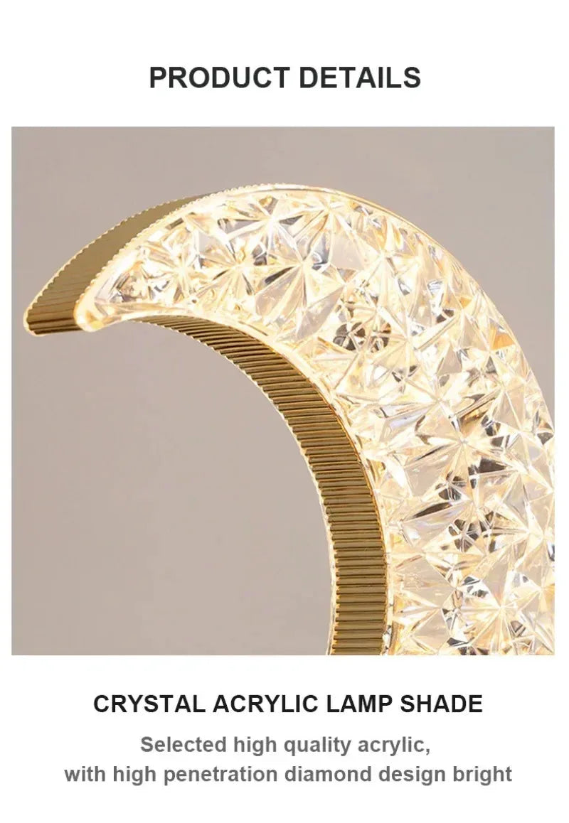 Rechargeable Crystal Touch Dimmable Night Lamp for Bedroom, Girls’ Room, USB LED Ambient Table Light with 3D Moon Design