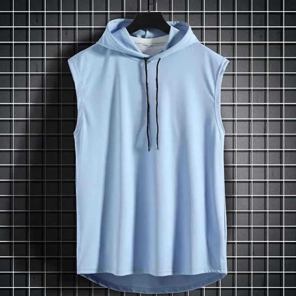 Men’s Sleeveless Gym Hoodie – Lightweight Summer Sports Vest with Hood | Casual Fitness Tank Top