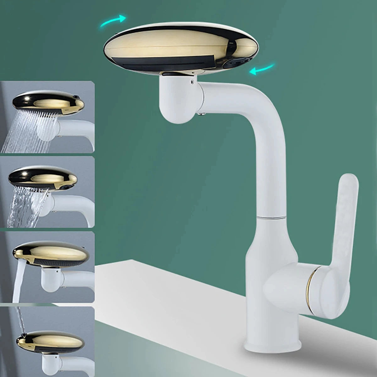 Multi-Functional Waterfall Basin Faucet with 4 Spray Modes, 360° Rotating Hot & Cold Sink Mixer Tap for Bathroom Use