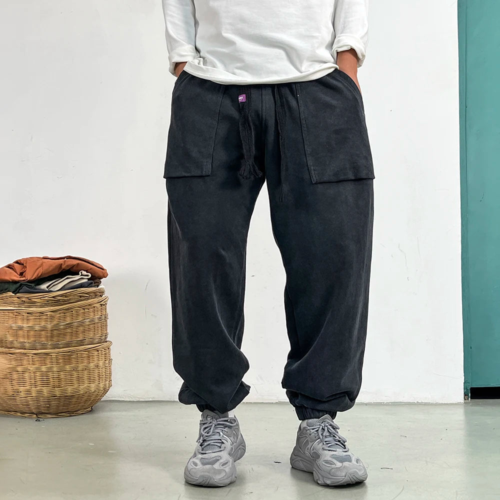 Premium Plus-Size Men's Sweatpants, Loose Fit Streetwear Joggers, Korean Style Baggy Harajuku Trousers
