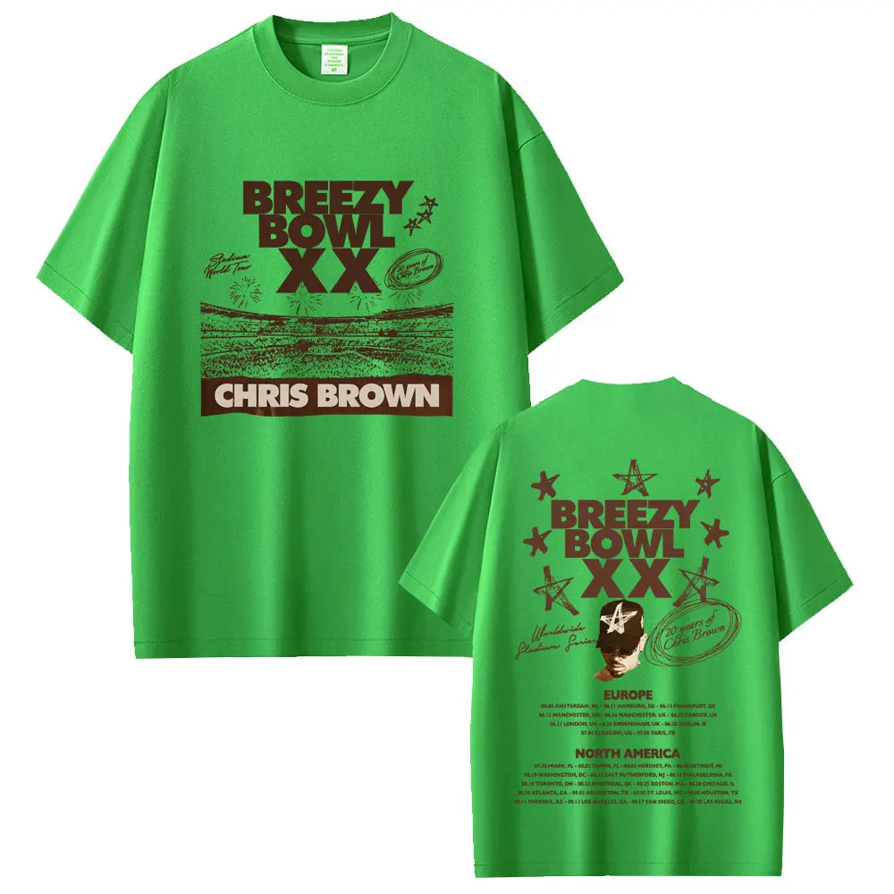 Chris Brown Breezy Bowl XX 2025 Tour Vintage Cotton T-Shirt for Men & Women – Casual Summer Hip Hop Oversized Tee