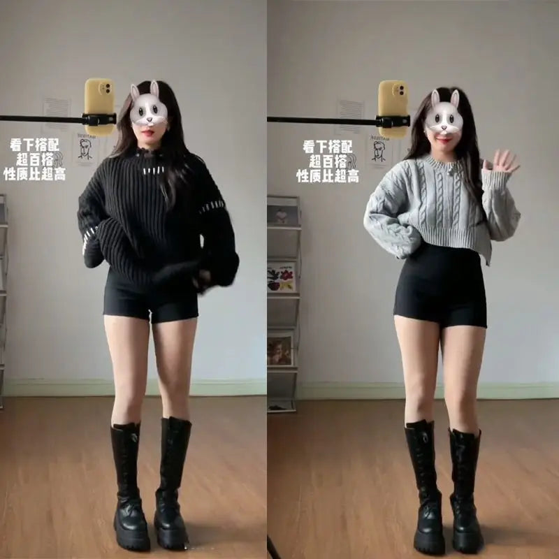 Women's Slim Fit Black Shorts – Korean Streetwear Style, High Elasticity, Clubwear & Casual Fashion for Autumn