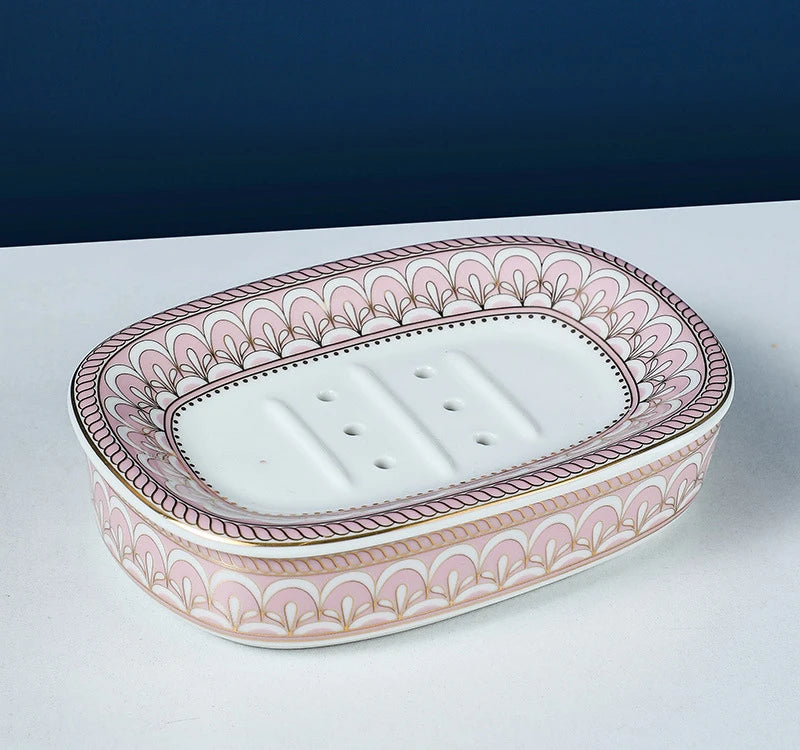 Luxury Ceramic Soap Dish with Irregular Stripes and Perforated Drainage – Household Bathroom Accessory with Washstand Gargle Cup