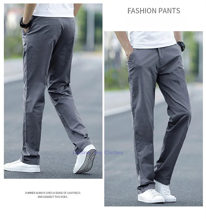 Men's Summer Lightweight Stretch Chino Pants – Loose Fit Cotton Trousers in Khaki, Blue, and Black – Plus Sizes 42 & 44