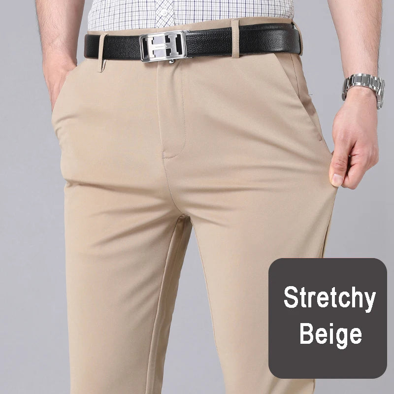 Men’s Stretch Slim-Fit Quick-Dry Suit Pants – Korean Style Straight Trousers for Office & Casual Wear (Spring/Autumn)