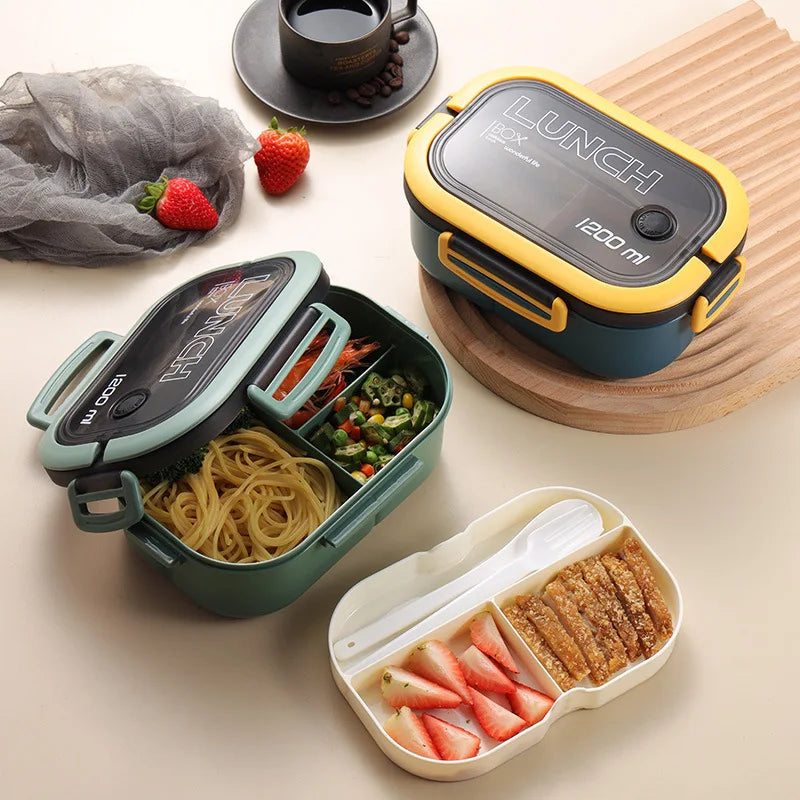 1300ML 4-Compartment Bento Lunch Box with Cutlery – Microwave & Dishwasher Safe, Leakproof Food Container for School, Work & Adults