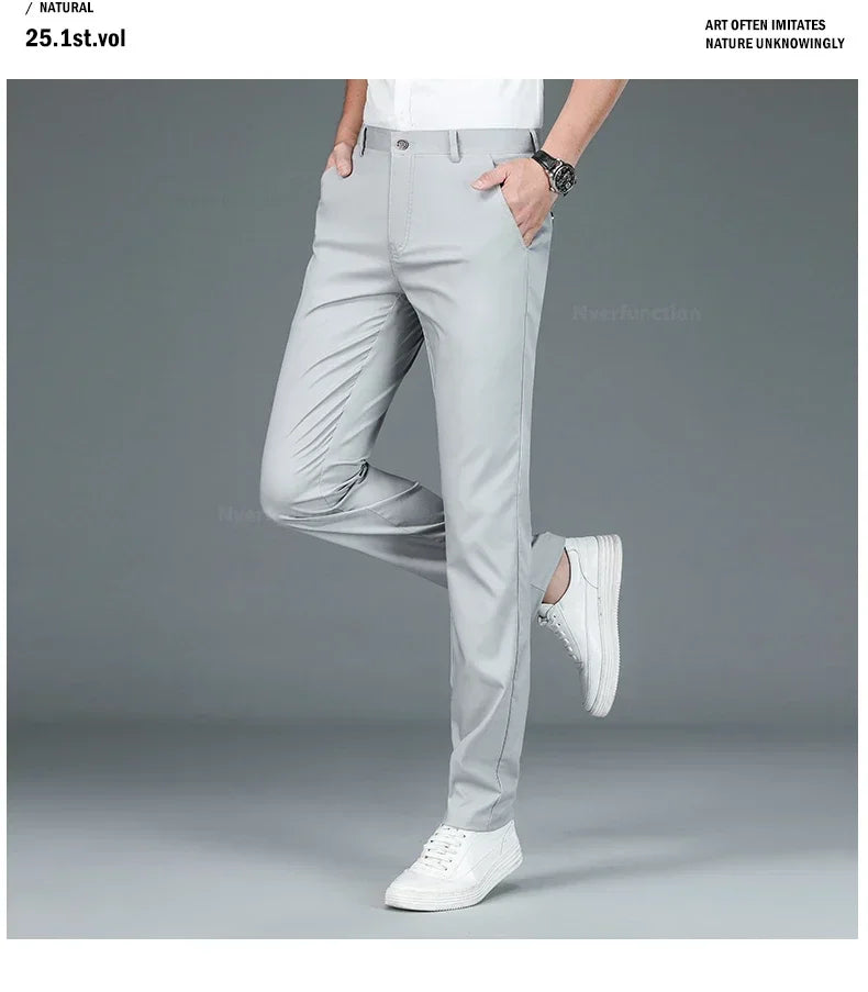 Men's Summer Bamboo Fiber Slim Fit Business Trousers – Breathable, Stylish Formal Long Pants for Casual or Office Wear