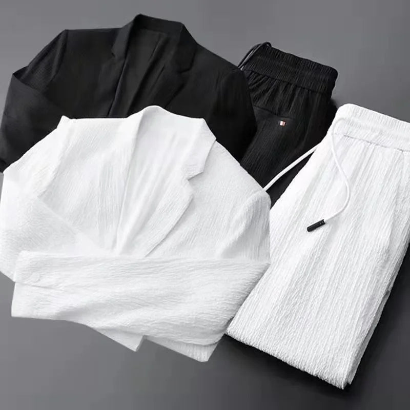 2024 New Summer & Autumn High-Quality Men's Long Sleeve Casual Suit Korean Style Two-Piece Set