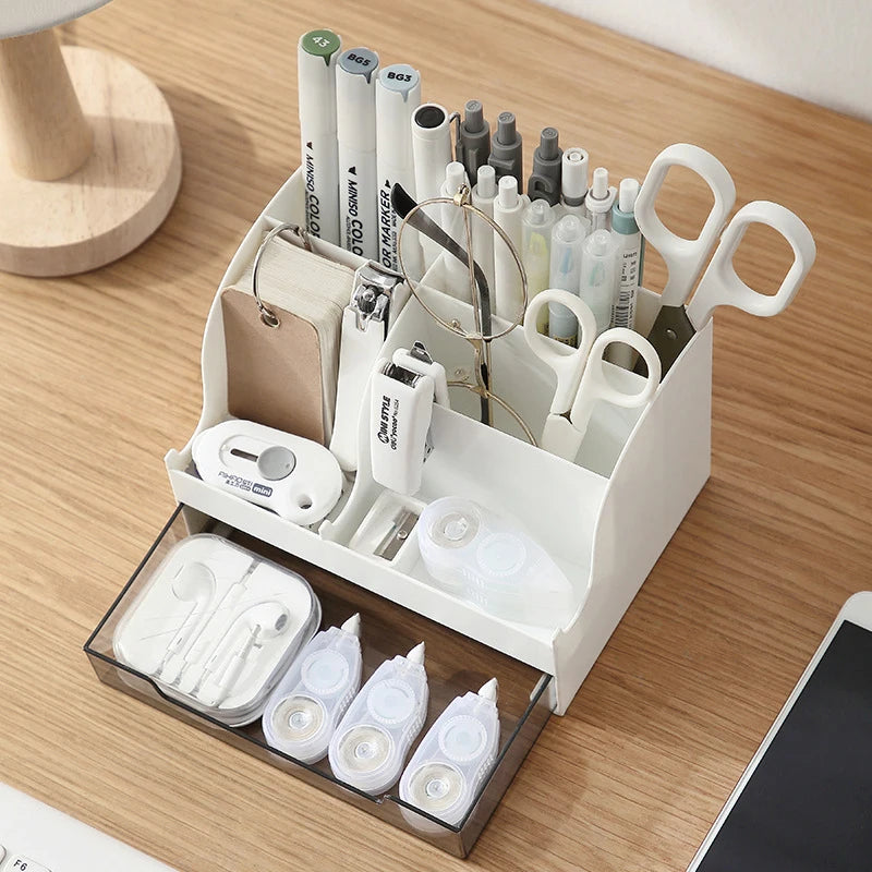 Multi-Purpose Desktop Organizer with Drawer – Large Capacity Storage Box for Pens, Stationery, Cosmetics & Lipsticks