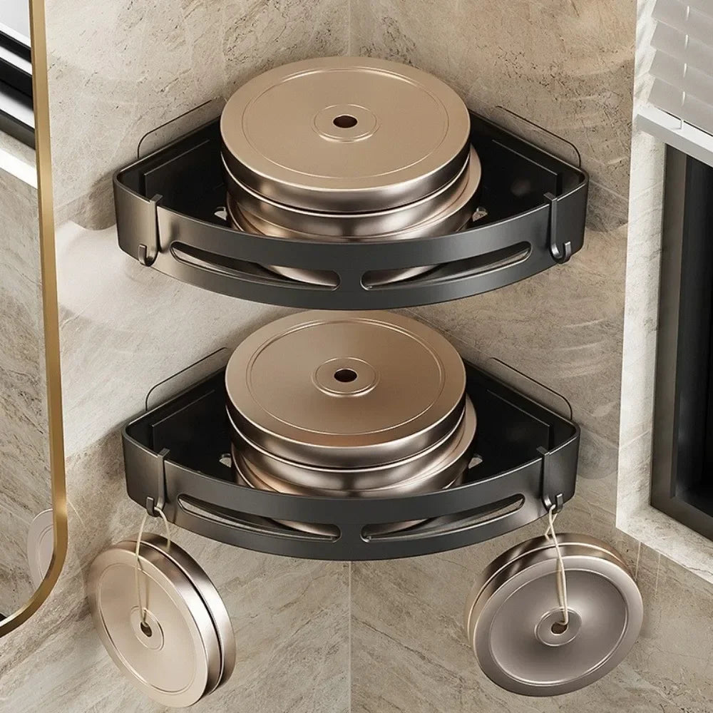 No-Drill Bathroom Organizer Shelves Kitchen Corner Rack for Shampoo, Makeup, Shower, and Towel Storage