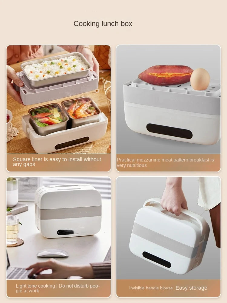 Portable Electric Lunch Box with Self-Heating, 220V Rice Cooker and Multi-Function Food Steamer