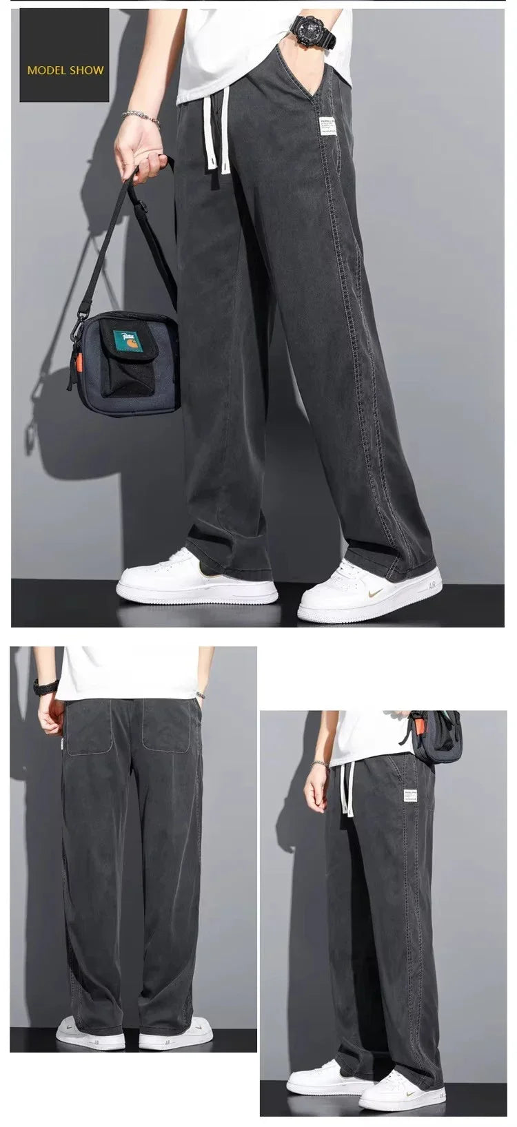 2025 Summer Men's Lightweight Lyocell Jeans – Loose Fit, Straight-Leg Casual Pants with Elastic Waist and Drawstring, Korean Style 