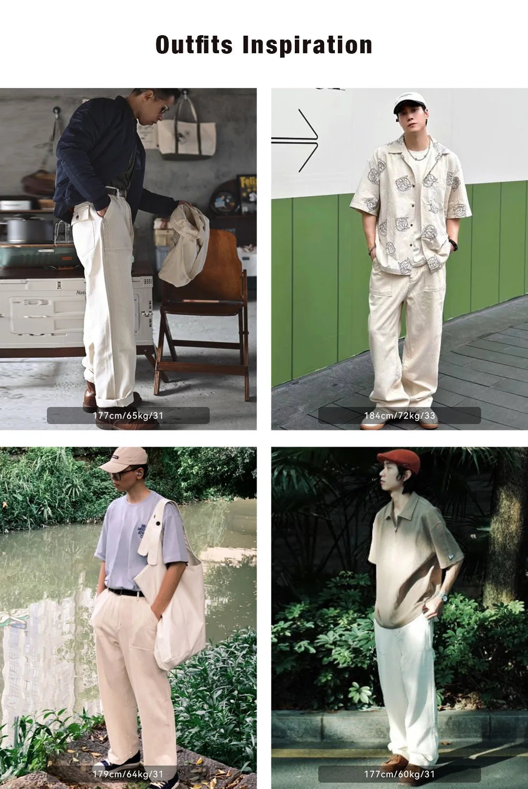 Maden Vintage Style 11.2oz White Cottonseed Hull Loose Straight-Leg Jeans for Men – Casual Spring & Autumn Chino-Inspired Cargo Trousers 