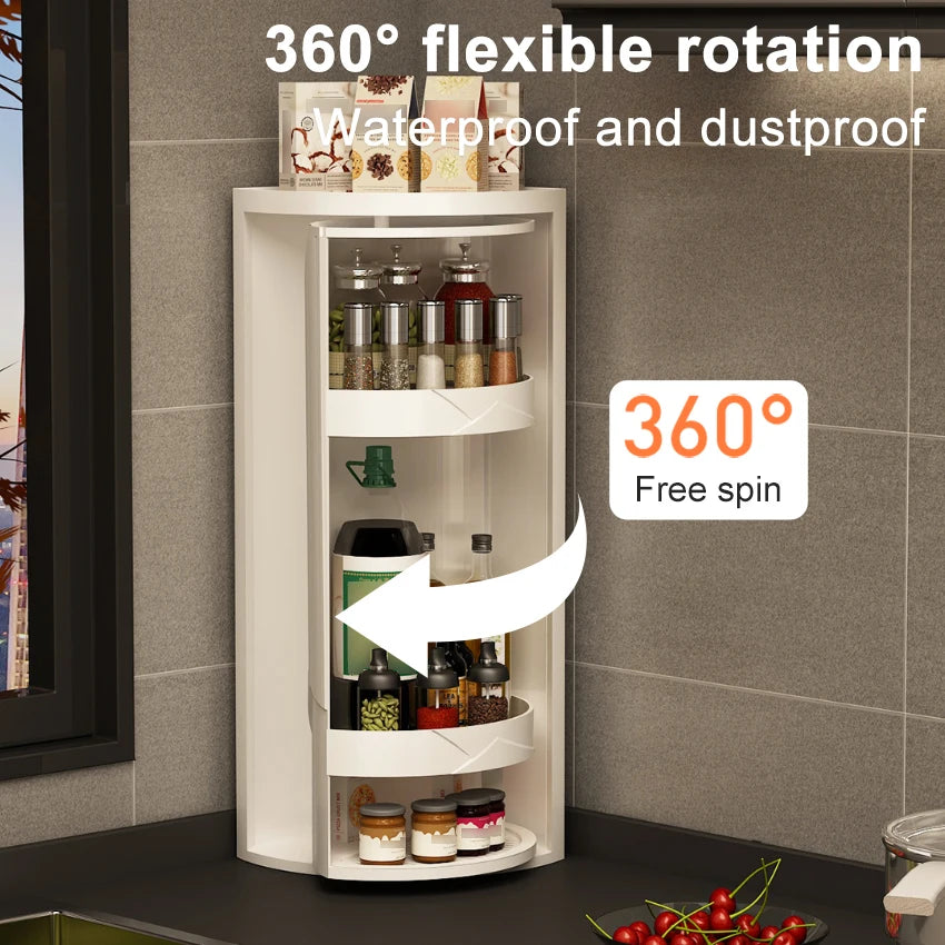 Adjustable Rotating Kitchen Shelf – Multi-Layer Spice Rack & Bottle Organizer for Corner Storage