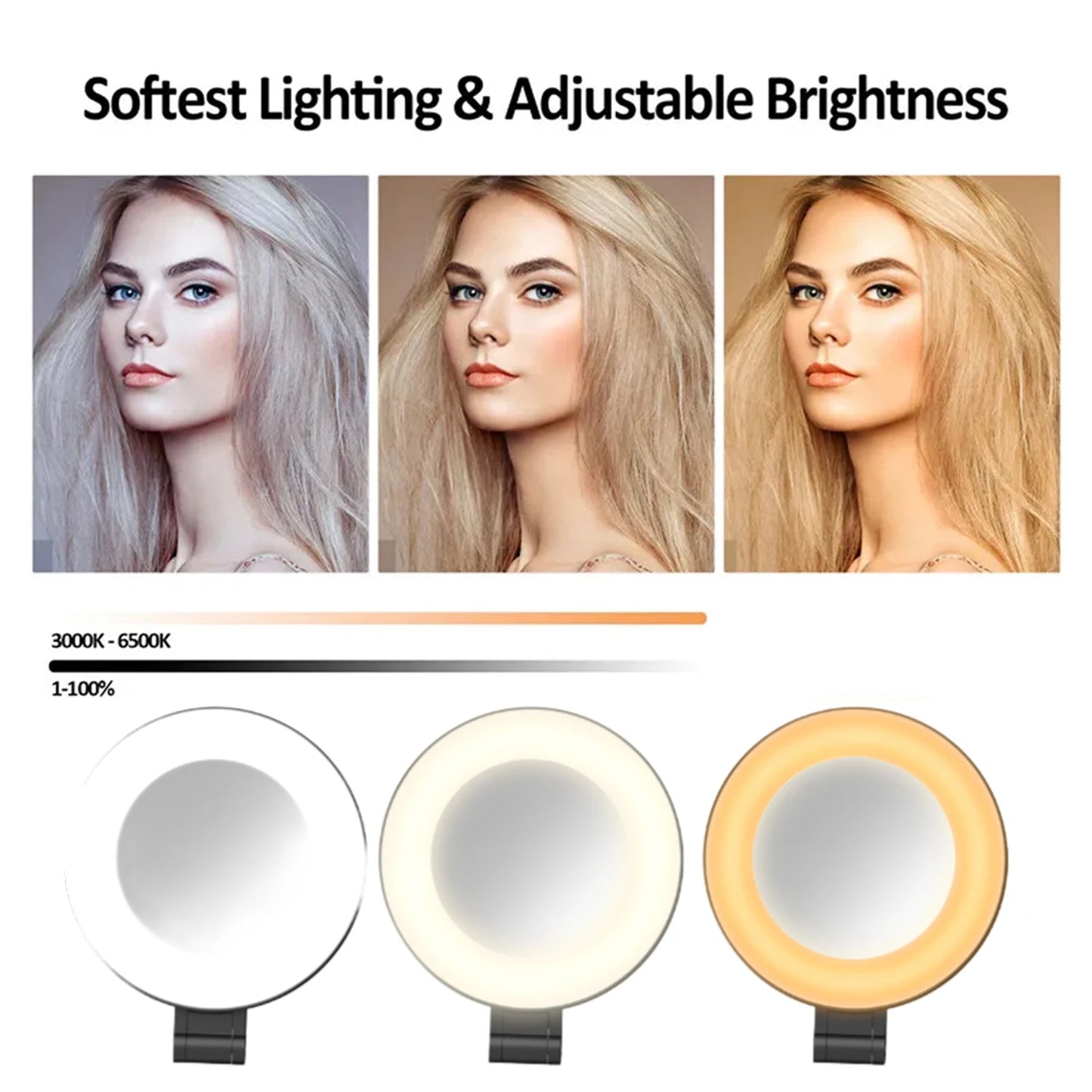 Portable Magnetic Selfie Ring Light with Built-in Mirror, Foldable 180° LED Phone Flash Compatible with MagSafe