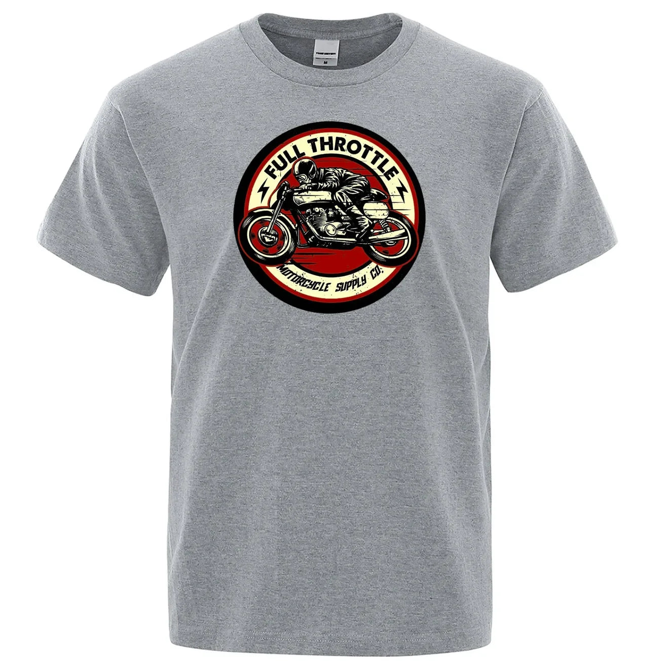 Full Throttle Motorcycle Graphic T-Shirt – Rockabilly Biker Style Cotton Tee for Men, Casual Loose Fit Summer Top