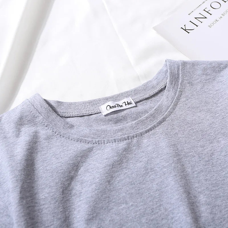 Women’s Summer Casual Cotton Short Sleeve Crop Top – Solid Color O-Neck Loose Fit T-ShirtT