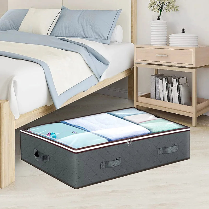 Large Foldable Underbed Storage Bag with Durable Handles – Fabric Organizer for Bedding, Linens & Seasonal Items, Space-Saving Solution 